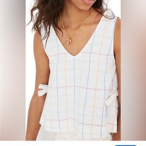 Madewell Windowpane Side Tie Tank Crop white size S cottagecore coastal
